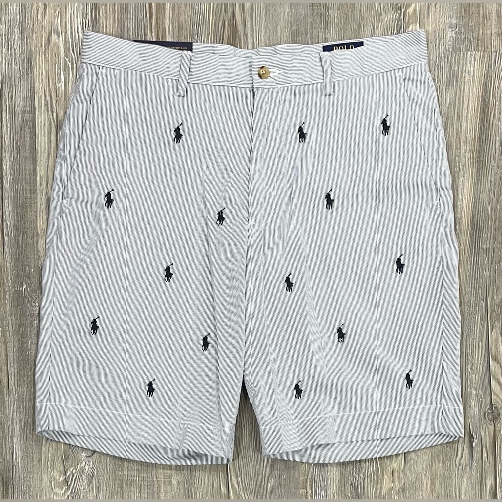New Polo Ralph Lauren All Over Pony Striped Classic Fit 9” Men Shorts Size 33